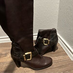Franco Sarto Artist Knee High Boots Women's Buckeye Brown High Heel Size 8 |F41